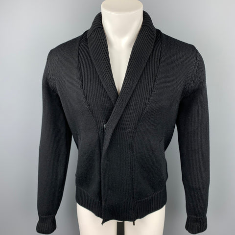 ARMANI COLLEZIONI Size S Black Knitted Virgin Wool Shawl Collar Knitted Cardigan