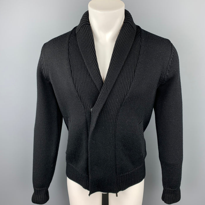 ARMANI COLLEZIONI Size S Black Knitted Virgin Wool Shawl Collar Knitted Cardigan