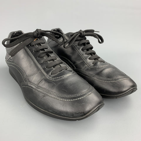 LOUIS VUITTON Size 9 Black Leather Lace Up Sneakers