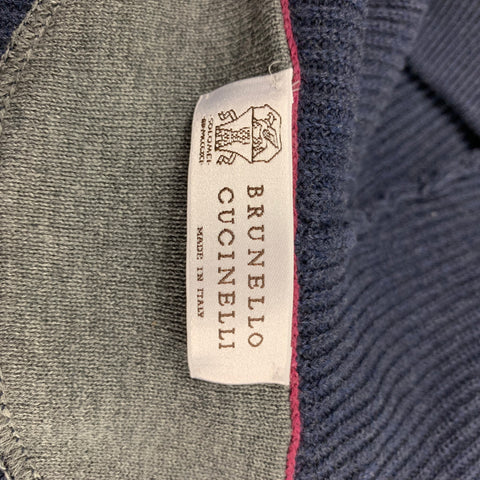 BRUNELLO CUCINELLI  Size L Navy Knitted Cotton Hooded Jacket