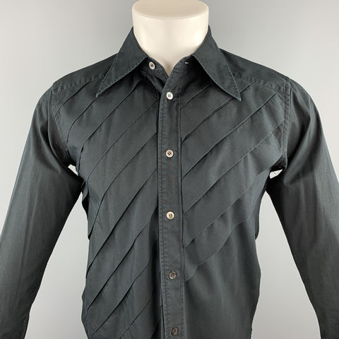 COMME des GARCONS HOMME PLUS Size XS Black Pleated Cotton Long Sleeve Shirt