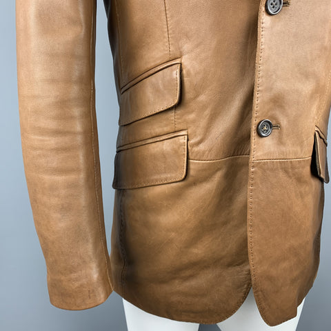 BANANA REPUBLIC Size 38 Brown Leather Peak Lapel Flap Pockets Sport Coat Jacket