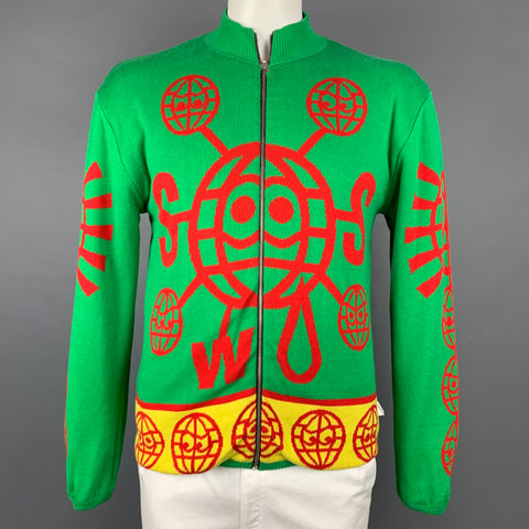 WALTER VAN BEIRENDONCK 2006 Size L Blue & Green Wool / Cotton Reversible Cardigan