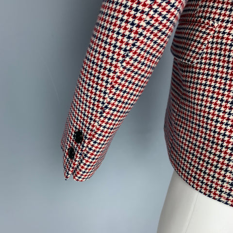BLACK FLEECE Size 36 White Navy Red Houndstooth Wool Sport Coat