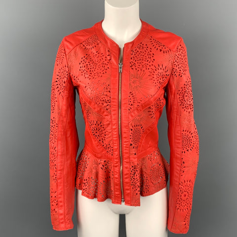 Chaqueta forrada de malla de cuero perforado color coral Q 40 Talla 10