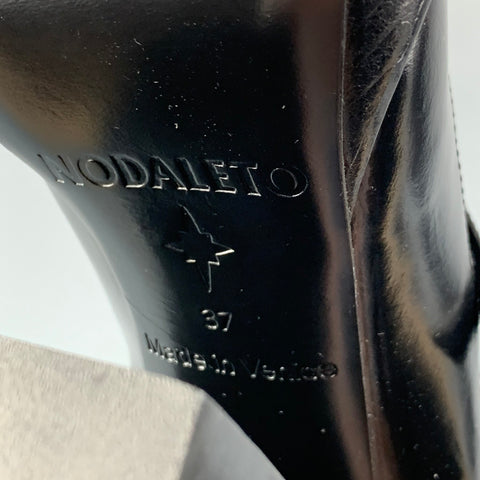 NODALETO Zapatos de tacón con plataforma y tacón grueso de cuero negro talla 7