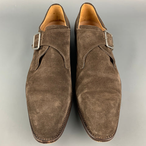 CALZOLERIA HARRIS for BARNEY'S NEW YORK Size 11.5 Brown Suede Monk Strap Lace Up Shoes