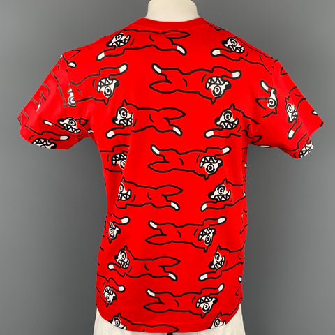 ICECREAM Size L Red & Black Prit Cotton Short Sleeve T-Shirt