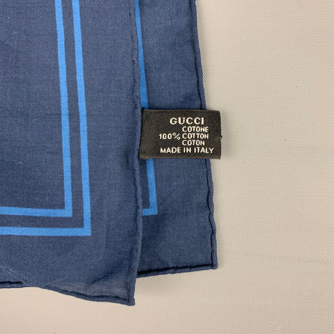 GUCCI Navy Blue Stripe Cotton Pocket Square