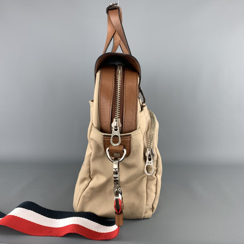 BLACK FLEECE Khaki & Tan Leather Red White & Blue Striped Men's Satchel Bag