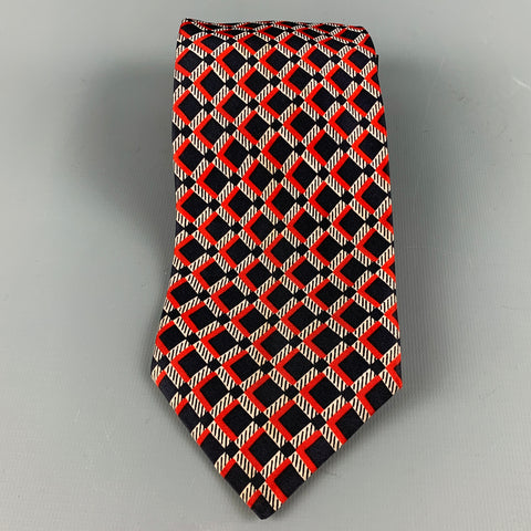 VALENTINO Navy Red Checkered Silk Tie