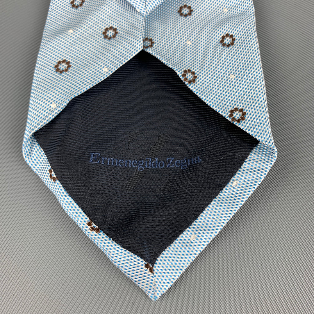 ERMENEGILDO ZEGNA Light Blue & Brown Jacquard Silk Tie