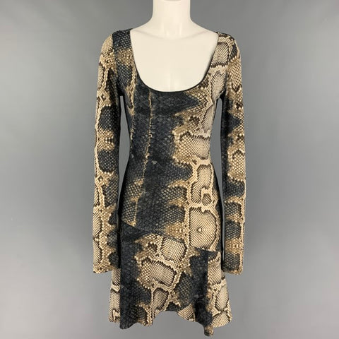 ROBERTO CAVALLI Talla 2 Vestido evasé de poliamida color beige marrón
