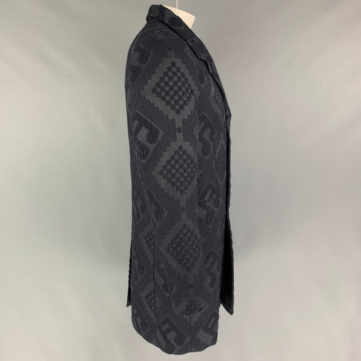 PAUL SMITH Size XL Navy Jacquard Acrylic Blend Snaps Coat