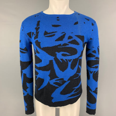 MCQ by ALEXANDER MCQUEEN Size XS Black Royal Blue Knitted Wool Blend Pullover