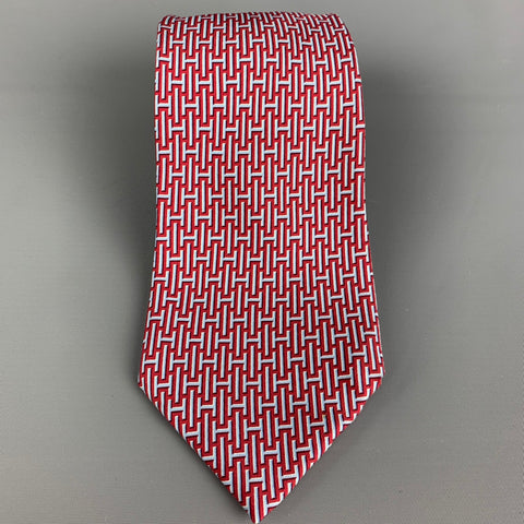 HERMES 5139 HA Red White Blue Silk Tie