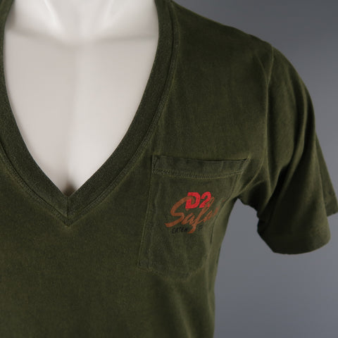 DSQUARED2 Size S Olive Dyed Cotton V-neck T-shirt