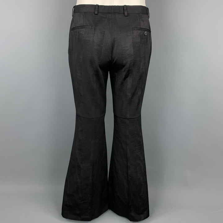 GUCCI par TOM FORD 2001 Taille 32 Pantalon habillé noir Jacquard Zip Fly Wide Leg