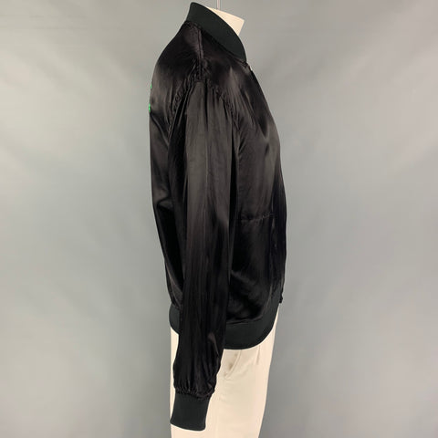 COMME des GARCONS Size XL Black Green Cupro Bomber Jacket