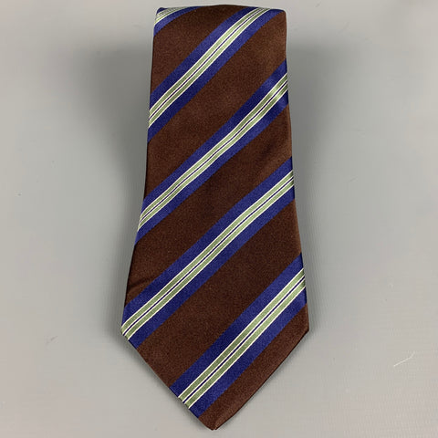 MICKY Brown Green Blue Stripe Silk Tie
