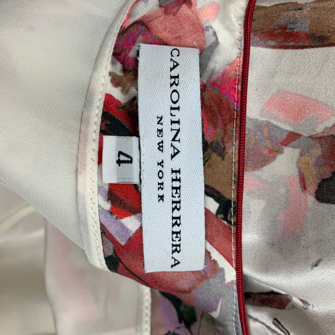 CAROLINA HERRERA Size 4 Cream Red Cotton Silk Abstract Short Sleeve Dress