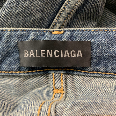 BALENCIAGA Size 6 Blue Grey Cotton Distressed Pencil Long Skirt