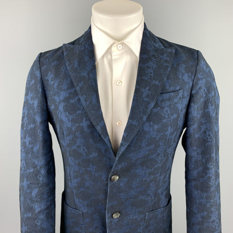 MESSAGERIE Size 36 Indigo Jacquard Cotton Peak Lapel Sport Coat