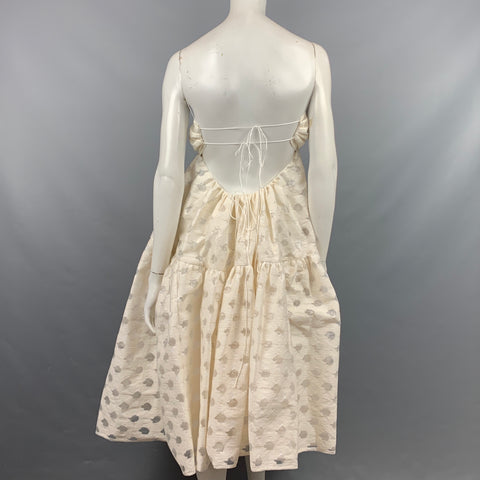 CECILIE BAHNSEN AW 19 Size 4 Off White Cotton / Polyester Sofie Floral-Jacquard Devoré Midi Dress