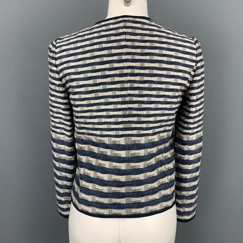 ARMANI COLLEZIONI Taille 2 Veste Jacquard Marine &amp; Blanc