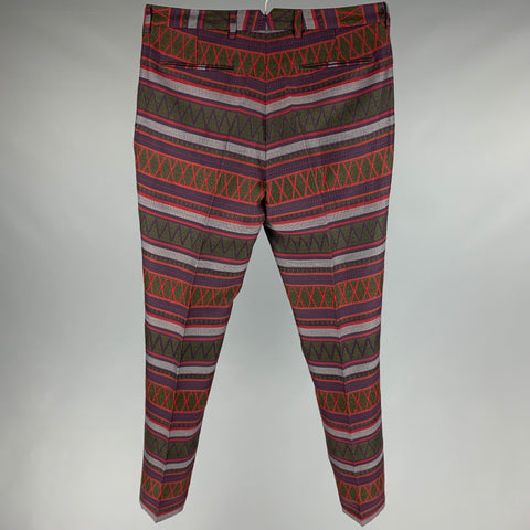 MSGM Size 32 Purple Green Jacquard Polyester Blend Pleated Dress Pants