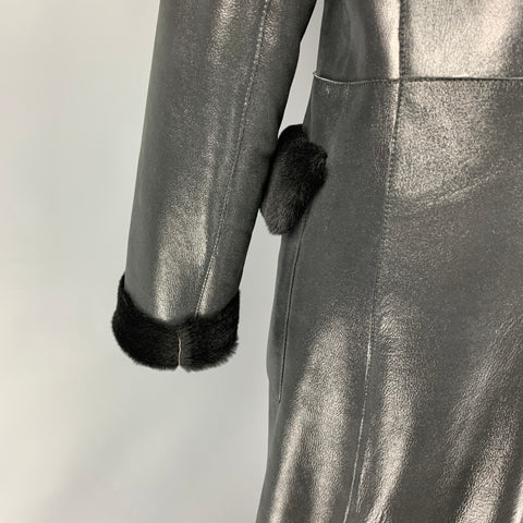 VALENTINO Size 10 Black Shiny Lamb Shearling Coat