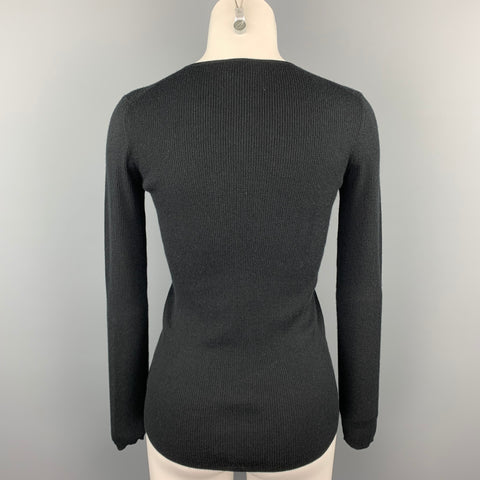 TSE Talla S Jersey de punto de cachemir / seda acanalado con cuello redondo en negro