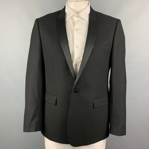 SANDRO Size 44 Black Wool Tuxedo Peak Lapel Sport Coat