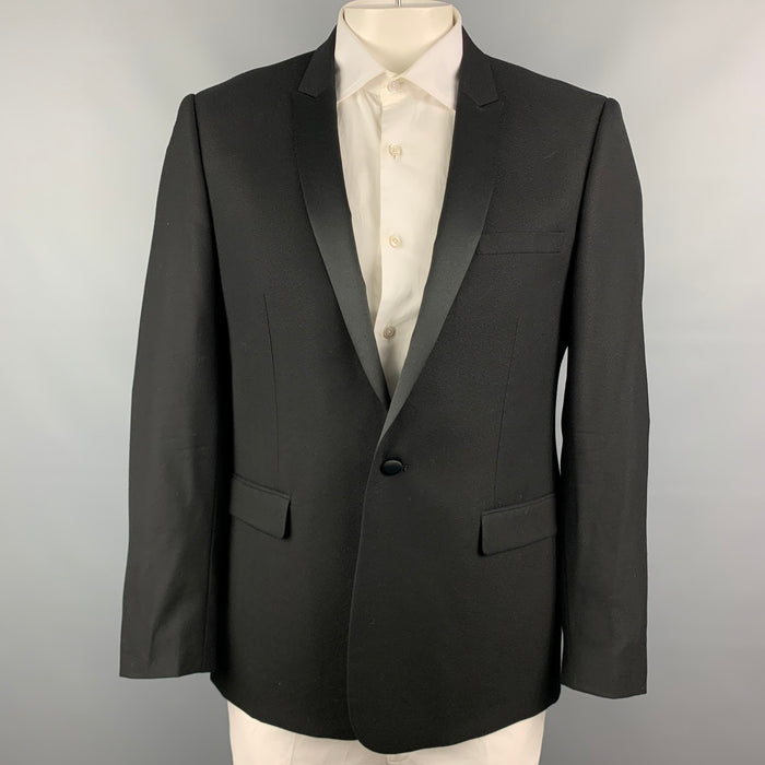 SANDRO Size 44 Black Wool Tuxedo Peak Lapel Sport Coat