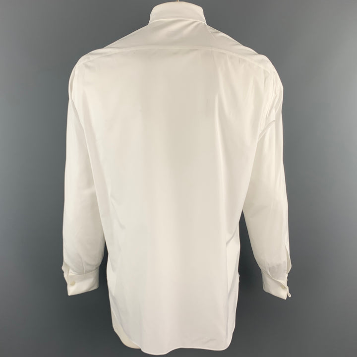 ISAIA Size XL White Solid Cotton Tuxedo Long Sleeve Shirt