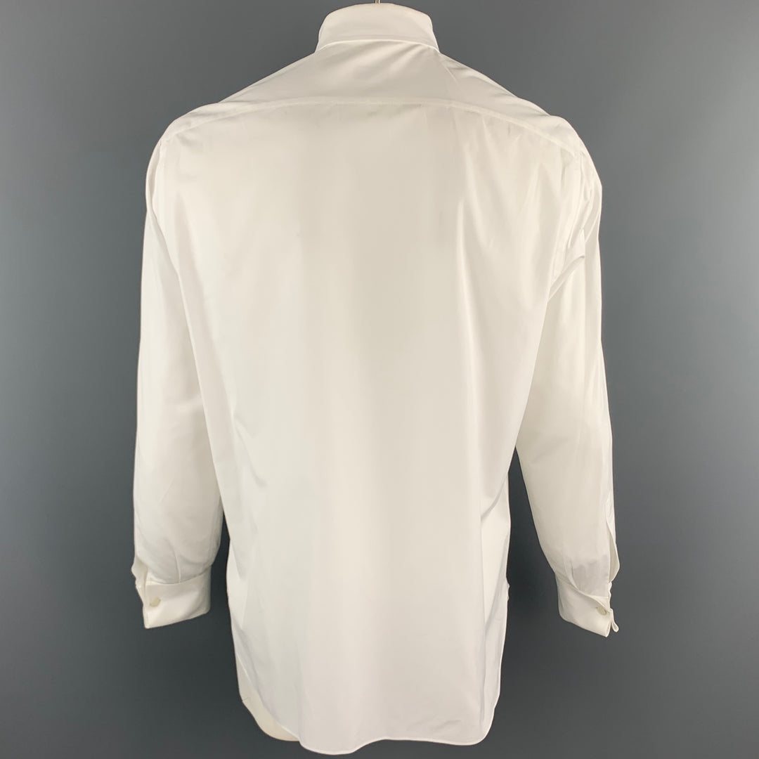 ISAIA Taille XL Chemise de smoking en coton uni blanc à manches longues