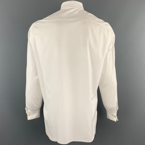 ISAIA Size XL White Solid Cotton Tuxedo Long Sleeve Shirt