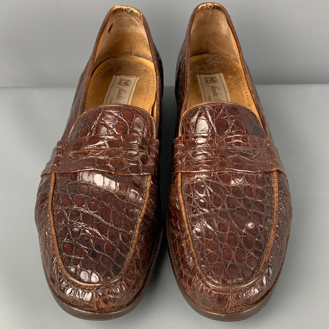 Sandro Moscoloni Leather Penny Loafers Size 11.5 Vintage SANDRO MOSCOLONI Size 11 Brown Textured Crocodile  main image 3