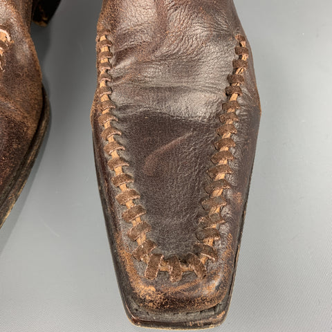 DSQUARED2 Taille 12 Bottes en cuir marron avec fermeture éclair latérale et coutures en détresse