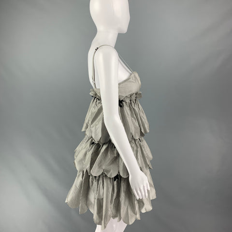 MARC by MARC JACOBS Size 0 White & Gray Silk Stripe Spaghetti Straps Mini Dress