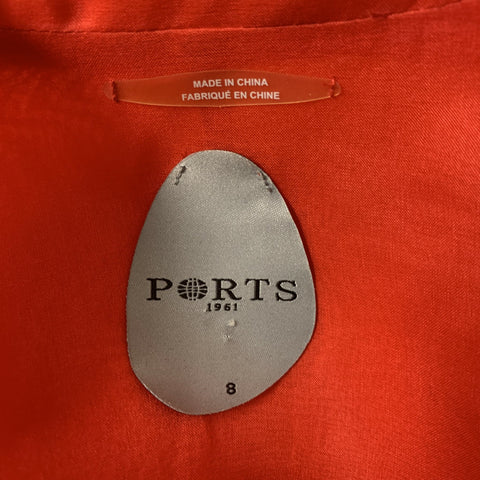 PORTS 1961 Chaqueta de solapa de muesca transparente de seda roja talla 8