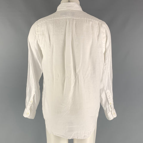RALPH LAUREN Taille M Chemise à manches longues boutonnée en lin uni blanc