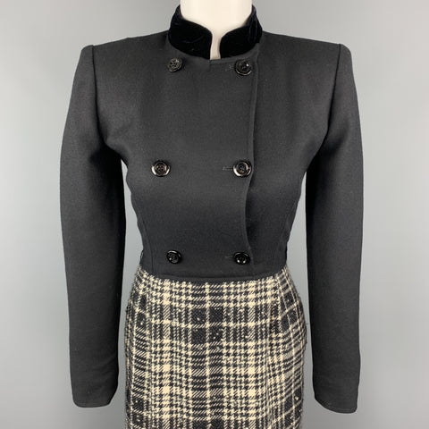 VALENTINO Size 4 Black Velvet Collar Plaid Skirt Vintage Dress
