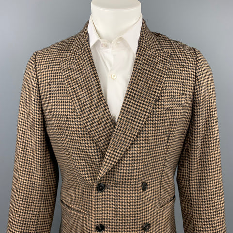 PAUL SMITH Soho Fit Size 38 Regular Brown Houndstooth Camel Hair / Wool Double Breasted Sport Coat