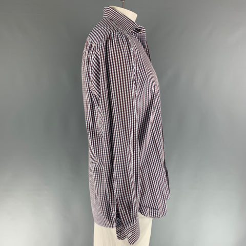 ISAIA Size XL Brown Blue Checkered Cotton Long Sleeve Shirt