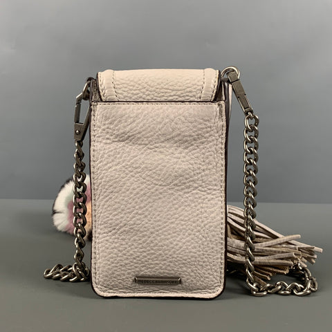 REBECCA MINKOFF Grey Rabbit Fur Leather Cross Body Handbag