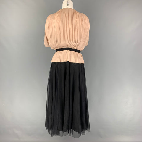 CHLOE Size 4 Blush Black Silk Pleated Spaghetti Straps Long Dress Set