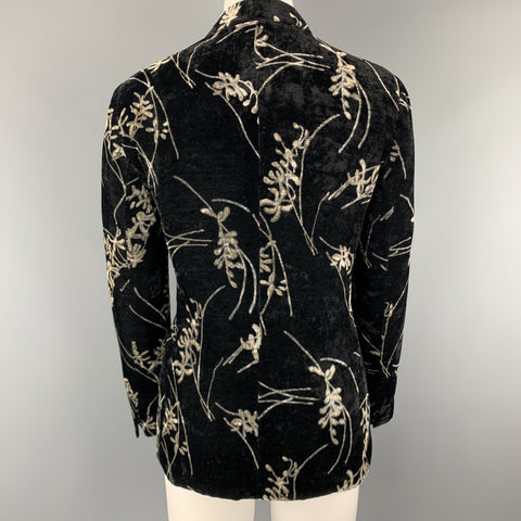GIORGIO ARMANI Size 4 Black & Grey Floral Velvet Blazer