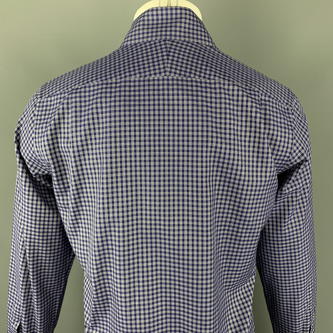 TOM FORD Size S Navy & White Plaid Cotton Button Up Long Sleeve Shirt