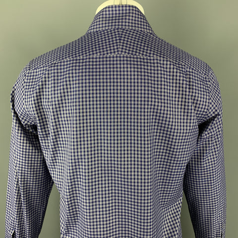 TOM FORD Size S Navy & White Plaid Cotton Button Up Long Sleeve Shirt
